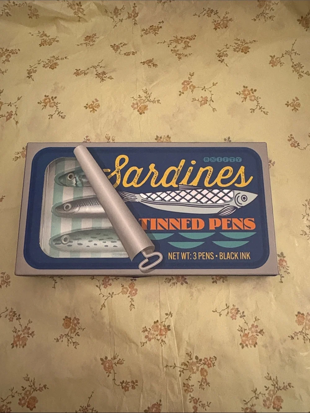 Sardines Tinned Pen Set - Blue Decorative Desk Pens (3-Pack)